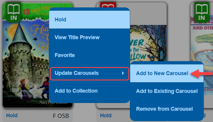 Update carousels options with Add to New Carousel highlighted.