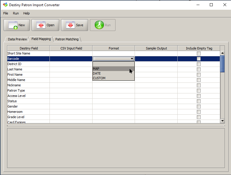 Format column of the Patron Import Converter