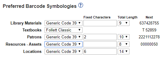 Preferred Barcode Symbologies section of Site Configuration page.