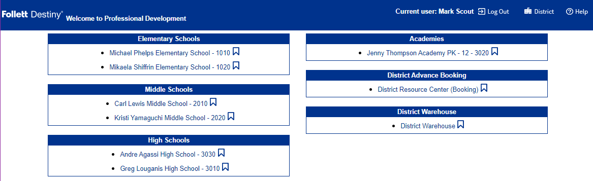 District Welcome page with Setup link highlighted.