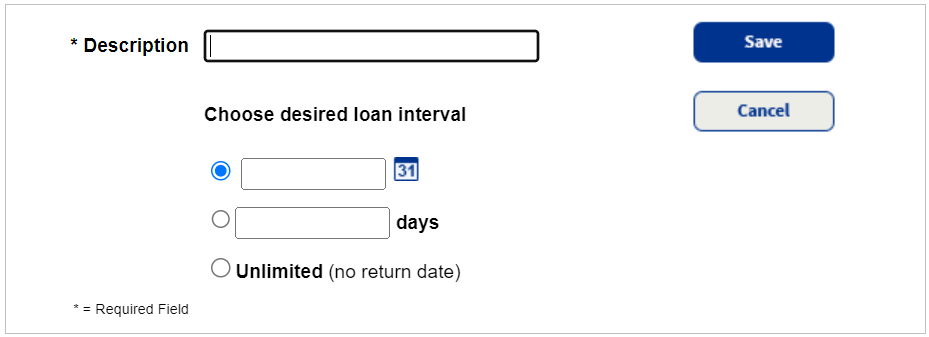 Available fields when adding an interval loan period.